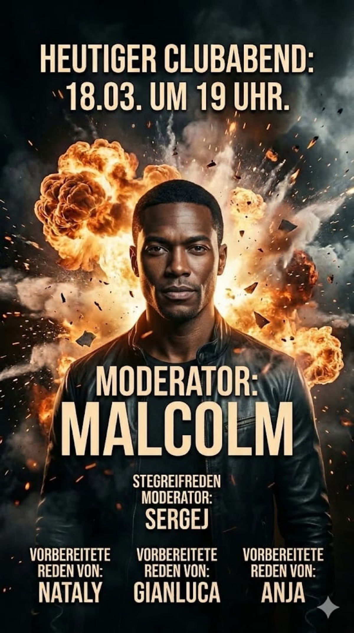 Dramatische Action-Illustration einer Person vor einer Explosion, Kinoplakat-Ästhetik