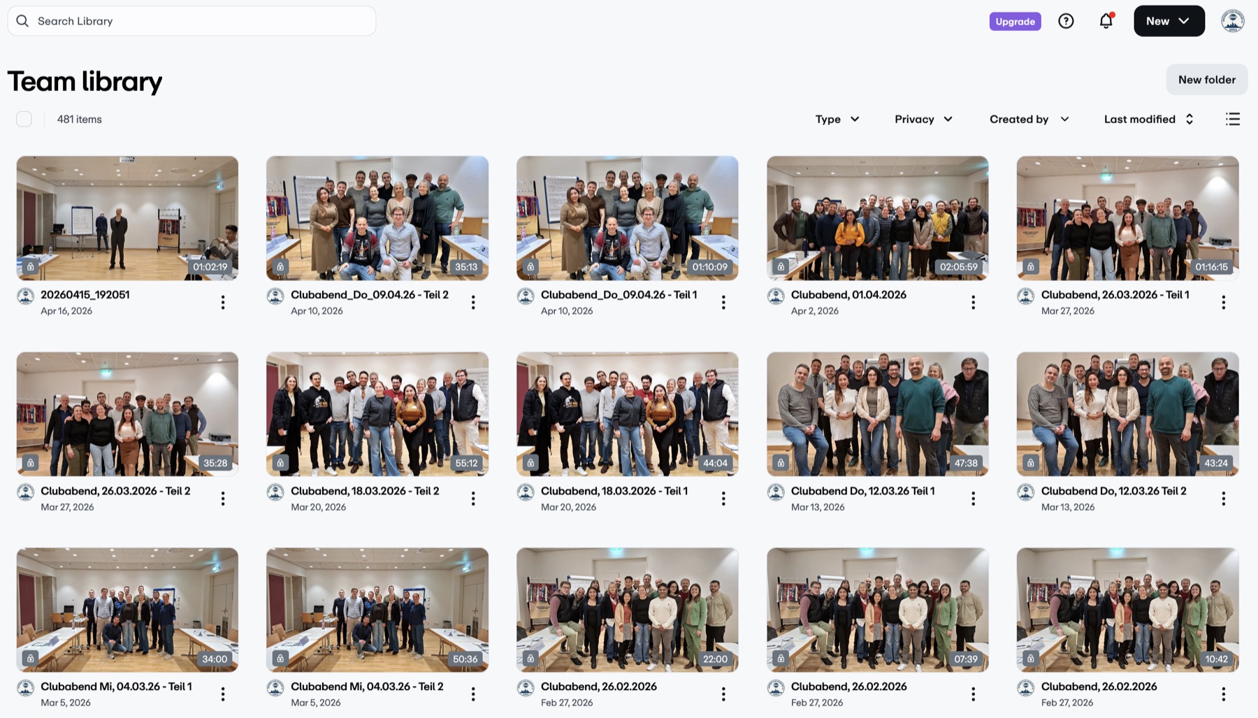 Video-Bibliothek mit aufgezeichneten Clubabenden